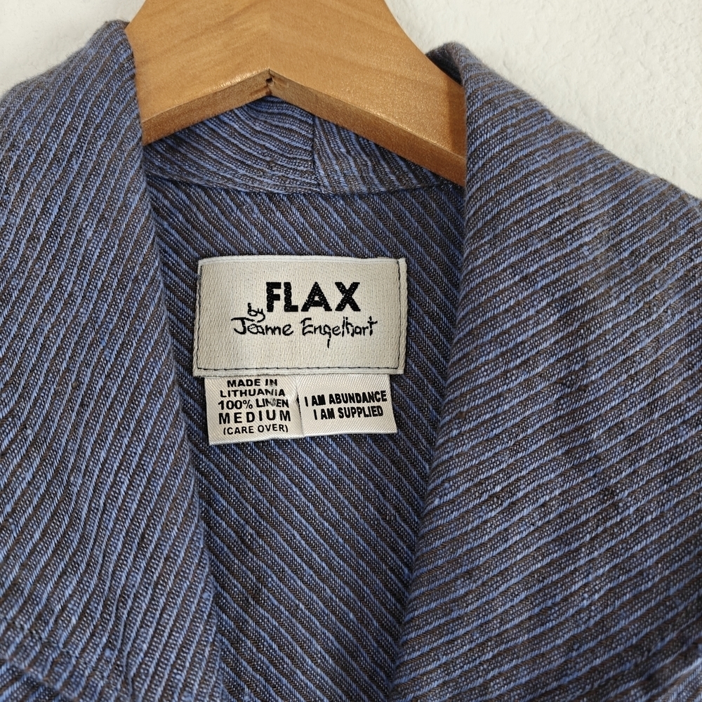 FLAX Jeanne Engelhart VTG 100% Linen Long Sleeve Jacket Pockets Blue Button M - Picture 10 of 13